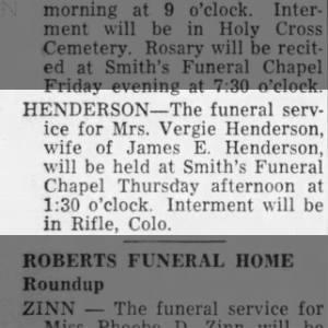 FUNERAL  SERVICE FOR VERGIE  HENDERSON